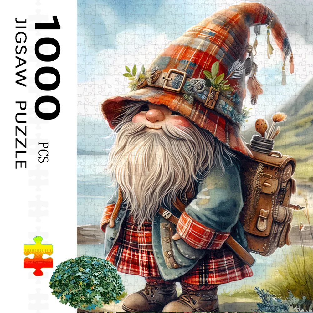 1000pcs Enchanting Gnome Puzzle - Large Paper Jigsaw Toy with Vibrant Floral Hat & Bag, Ideal for Adults & Families, Interacti