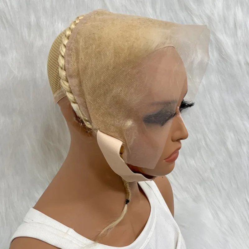 13x4ブロンド613レースフロント、編み込み付き人毛ミドルパート、生え際処理済み、密度150%、ブラジル産バージンヘア、10～12インチ