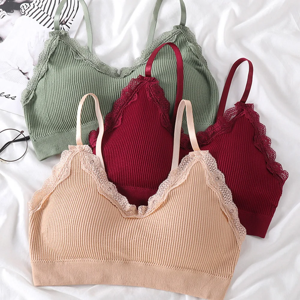 Moda rosqueado beleza volta envoltório peito tubo topo de colheita feminina rendas macio sem costura esportes lingerie t sutiã bandeau tanque superior