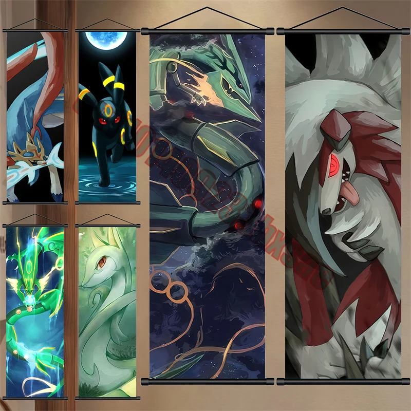 

Japanese Classic Anime Pokemon Mewtwo, Rayquaza Premium Art Scroll Painting Suitable for Bedroom Wall Decoration Children's Gift
