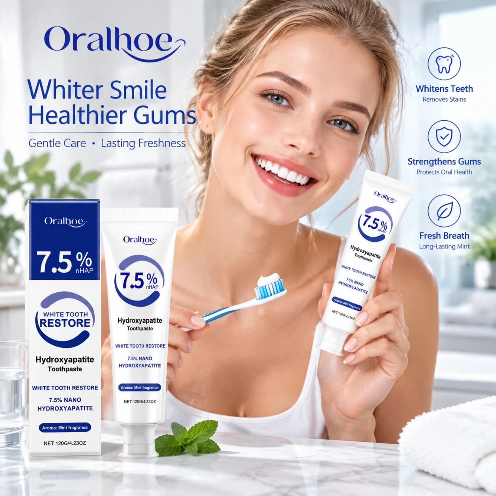 Teeth Whitening Yellow Teeth - Oralhoe Hydroxyapatite Toothpaste Teeth Whitening Fresh