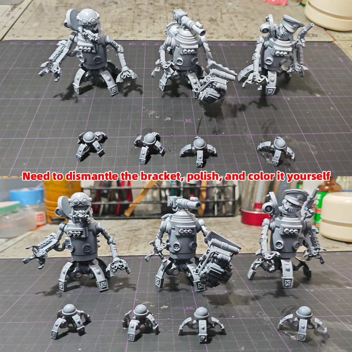 Q-Version Modellbausatz 3D-Harz Miniatur-Soldatenfiguren Diorama Unbemalte Sci-Fi-Cartoon-Pilotierte Mecha-Drohne DIY – Detail 12