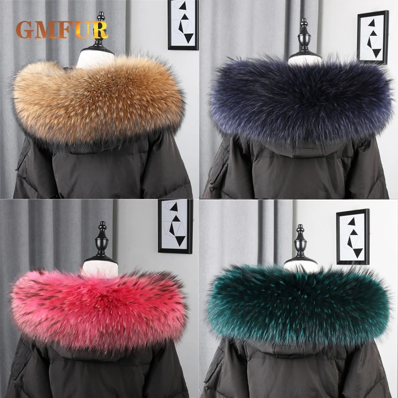 

Luxury 100% Real Raccoon Fur Collar Winter Women Coat Hood Trim Warm Oversized Fashion Genuine Shawl Natural Scarves Female