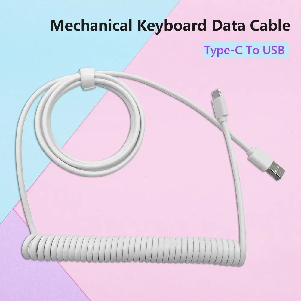 1.5m Coiled Type-C To USB A TPU Mechanical Keyboard Cable with Detachable Aviator Connector for Gaming Keyboard