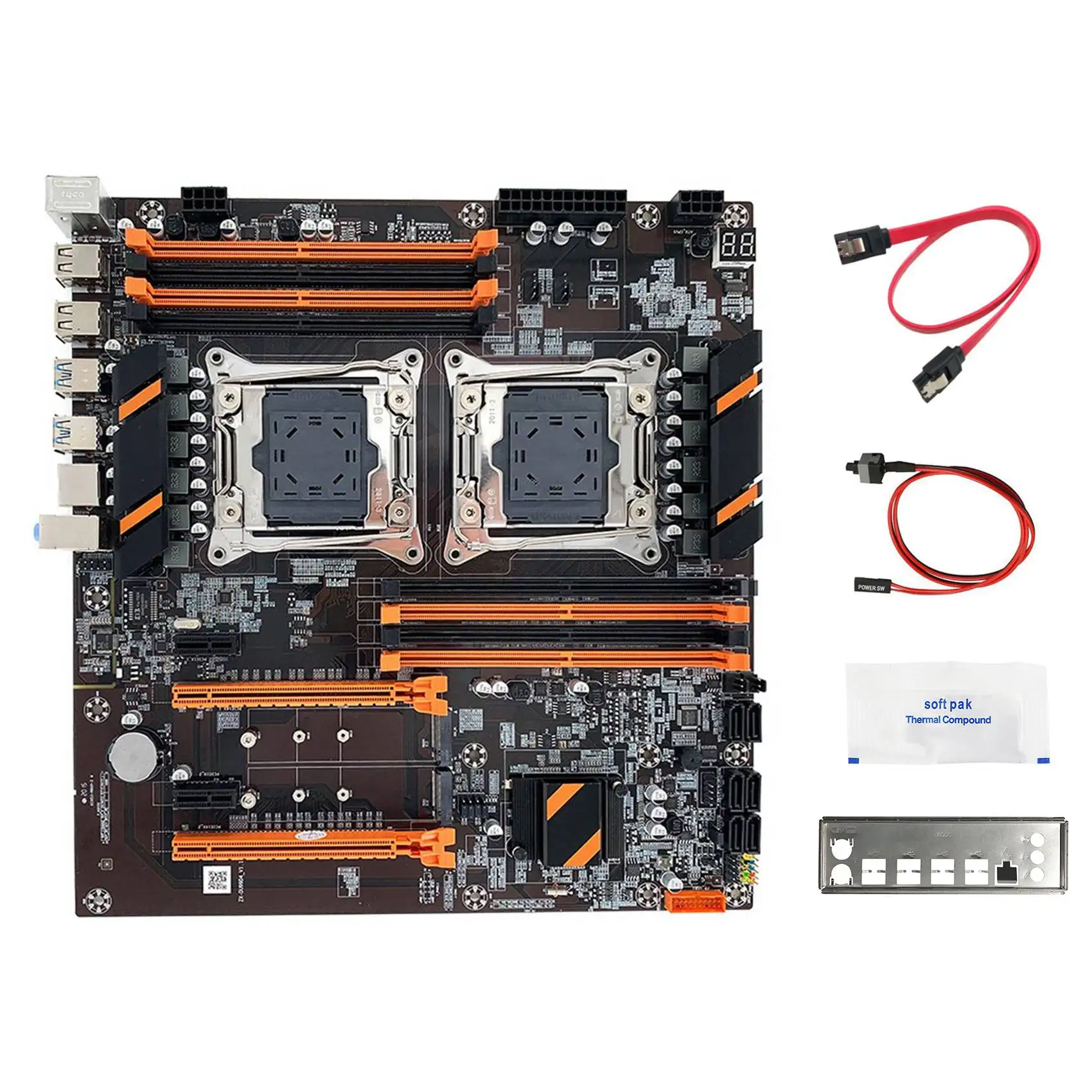 X99 Dual CPU Motherboard, cabo SATA, cabo do interruptor, defletor, graxa térmica, LGA, 2011, DDR4, Suporte 2011-V3