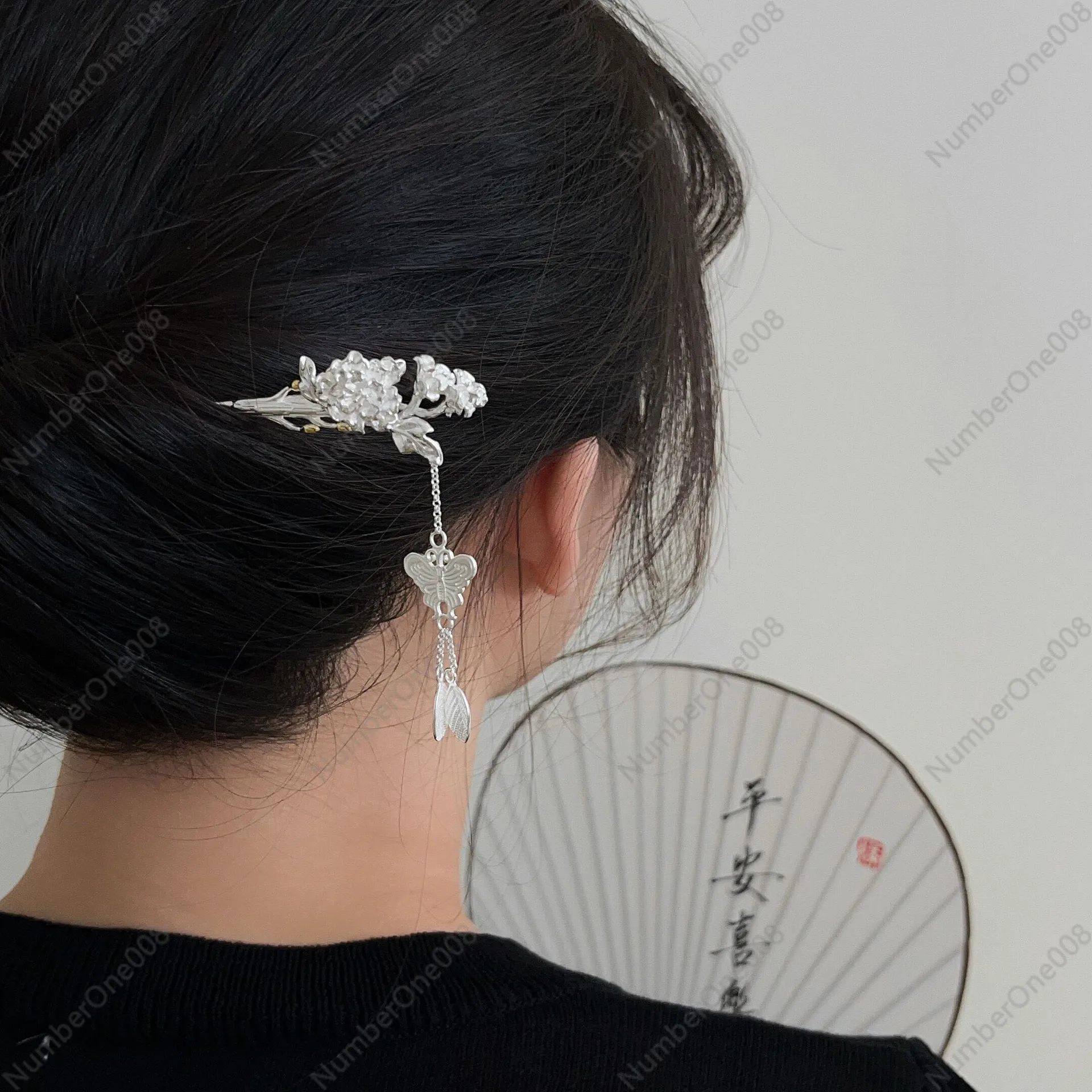 S925 Sterling Silver Cinnamon  High-end Sense New Chinese Disc Hair New Chinese Hairpin Hair Accessories