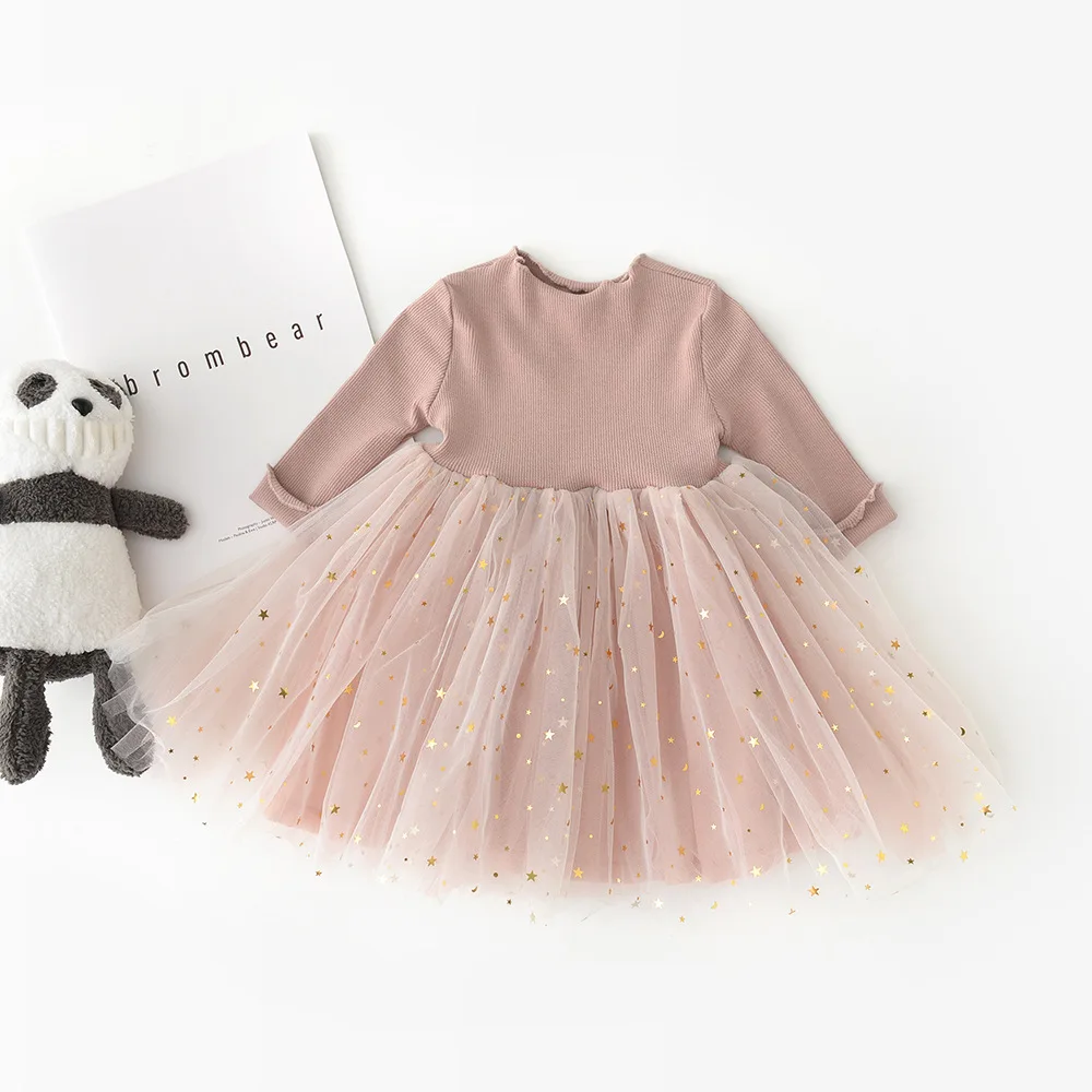 Humor Bear-Conjunto de ropa para niña, vestido de malla con decoración de Luna y estrellas, mono de manga larga, disfraz para bebé