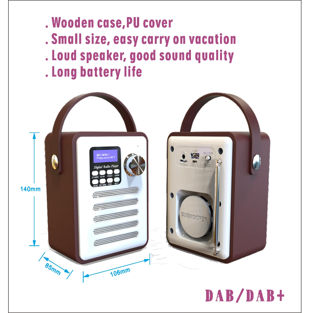 Portable DAB/DAB+ Digital Radio Receiver FM Radio with Bluetooth Speaker Handled USB/TF MP3 Player Support Stations Presetting