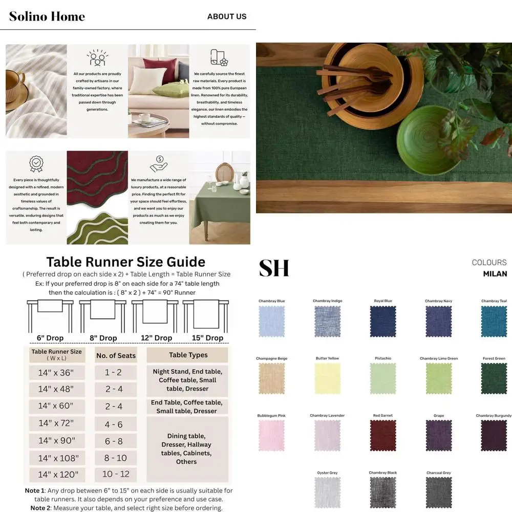 

Столовая дорожка из 100% чистого льна Forest Green, 14x108 дюймов, миланская Hemstitch, ручная работа и машинная стирка для праздничной столовой