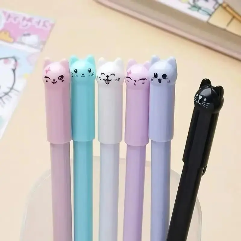 

6 шт./лот, стираемая гелевая ручка с милым котом, мультяшный хвост котенка, стираемые ручки с синими чернилами, студенческие школьные канцелярские принадлежности