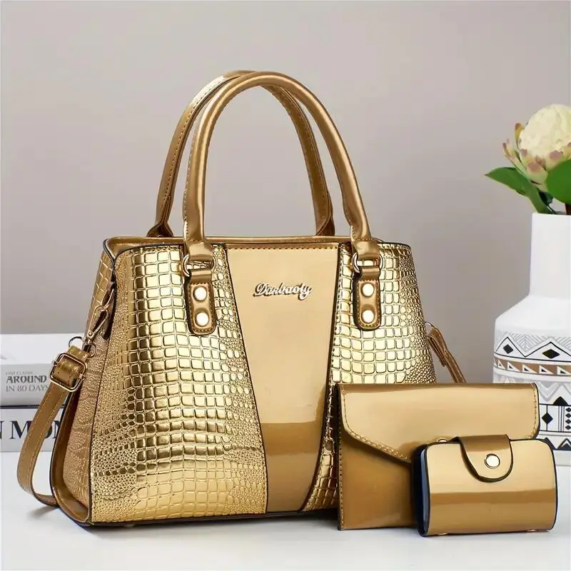 Chic Women\'s 3pcs Tote Set with Clutch & Card Holder - Faux Leather, Animal Print, Zip Closure - Perfect for Work & Travel, for