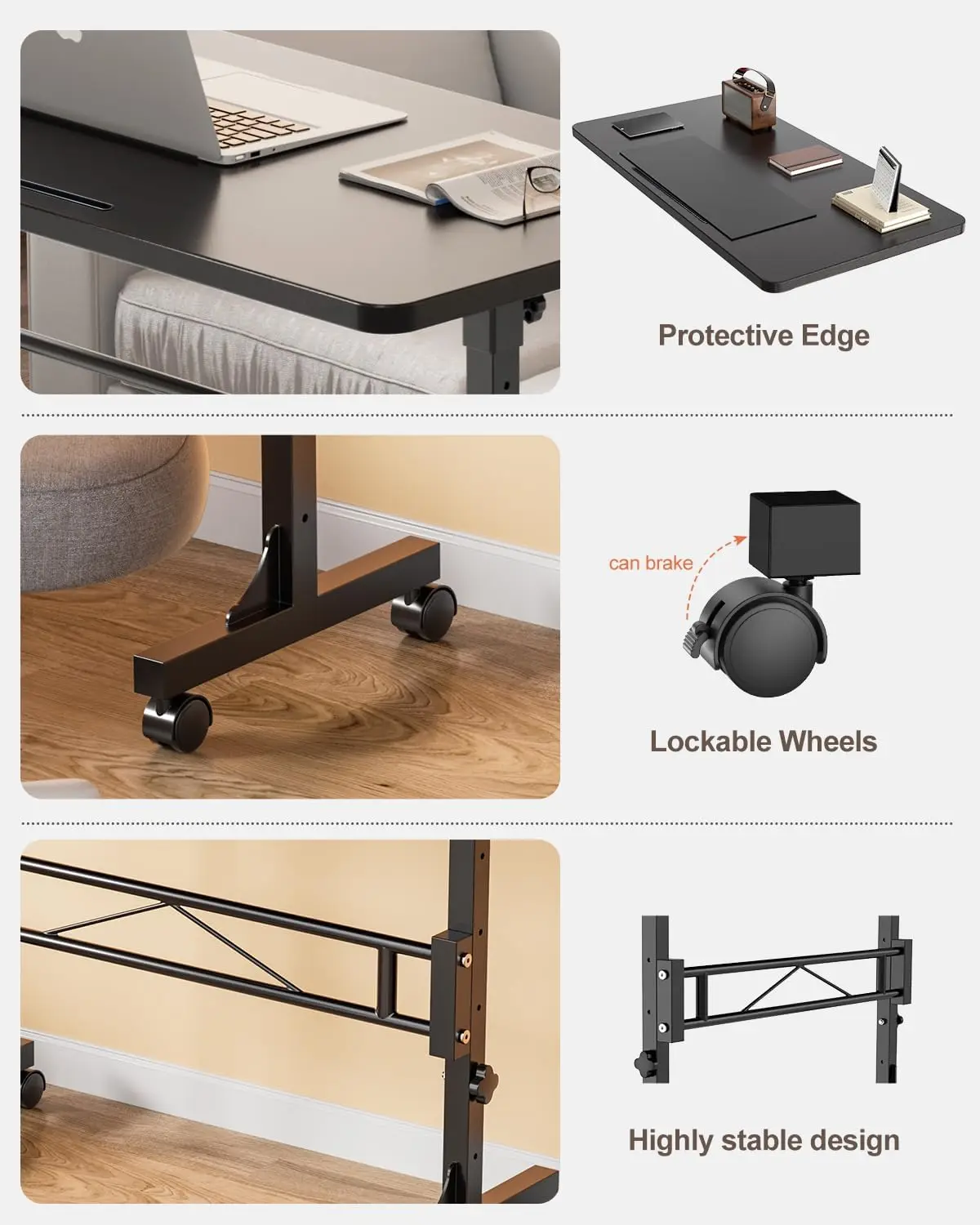 Meja Berdiri Seluler dengan Roda, Meja Bergulir Portabel Meja Komputer Kecil, Meja Laptop Portabel Meja Berdiri