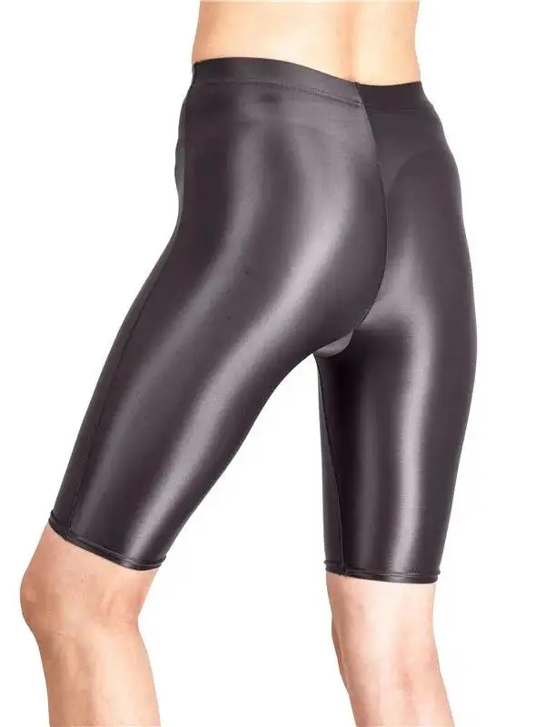 New Oil Glossy Mesh Seven Points Shorts Sexy Yoga Pants High Elasticity Perspective Korean Style Women Fashion Polychrome 4HOA