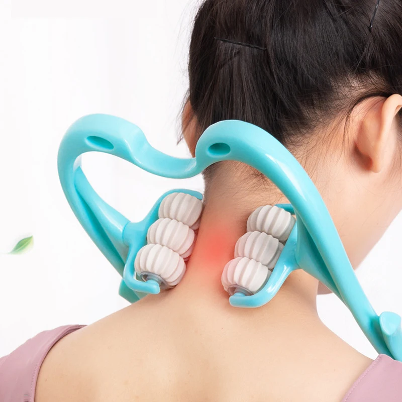 Cervical Massager Clip Neck Massage Artifact Six Wheel Neck Kneading Massager Manual Multifunctional Home Use Fatigue Relief
