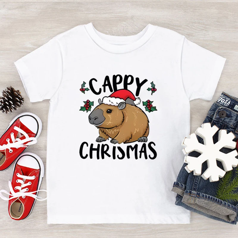 

Youth Christmas Capybara Print T-shirt Toddler Girl Boy Capybara Kawaii Cartoon Cotton Tee Shirt Capybara Lover Xmas Gifts Tops