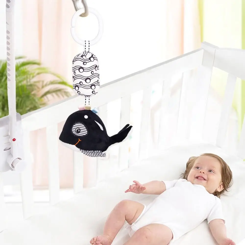 Plush Baby Animal Rattles Black and White Rattle Toy Stroller Bed Hanging Bell Plush Doll Soft Bed Stroller Bell Toy 0-12 Month