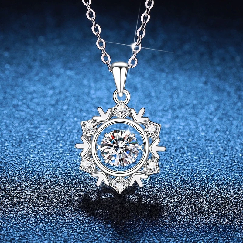 

Platinum PT95018k Gold Necklace, Moissanite Necklace, Dancing Heart, Snowflake Pendant, Christmas and Valentine's Day Gift