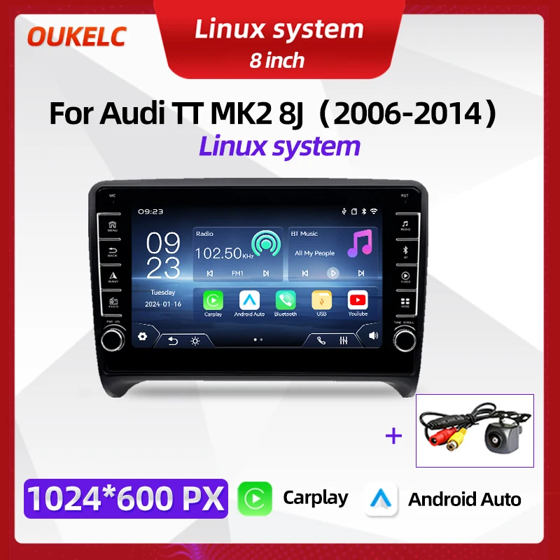 8 inch navigatiesysteem voor Audi TT MK2 8J 2006-2014, Carplay, Android Auto, radio, touchscreen, multimedia, Linux systeem