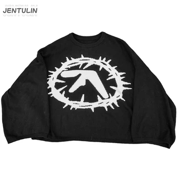Punk Herren Pullover Aphex Twin Knit Y2k Herbst Pullover Goth Tops Frauen Vintage Strickwaren Jumper Streetwear Koreanische Unisex Kleidung