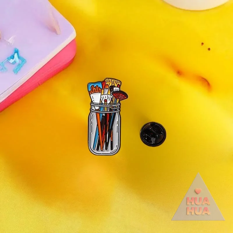 2025 هوا هوا فرش الطلاء في جرة واضحة المينا دبوس الأشعة فوق البنفسجية شاشة الطباعة الفنان شارة الفنان لوازم بروش فرش للمكياج دبابيس