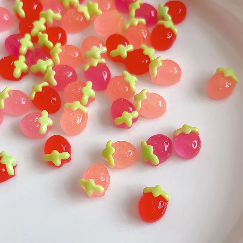 50 pièces créatif Kawaii gelée fraise cerise ongles breloques glace Transparent coloré fraise résine Nail Art décorations bricolage