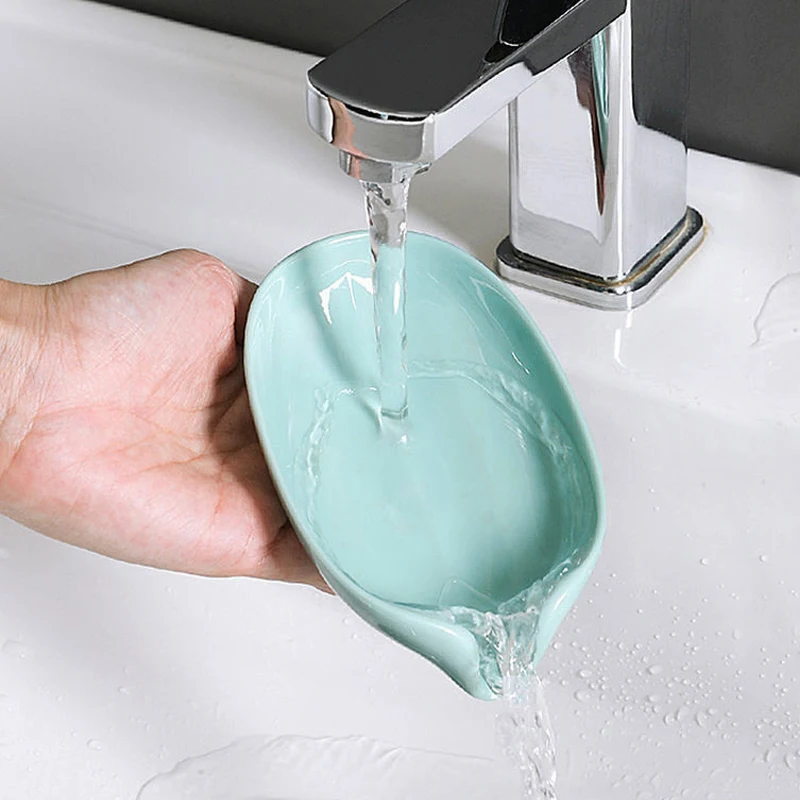 Automatic Drainage Soap Box Leaf Shape Holder Sink Sponge Rack Kitchen Bathroom Suction Cup Tray Container Storage Accessories