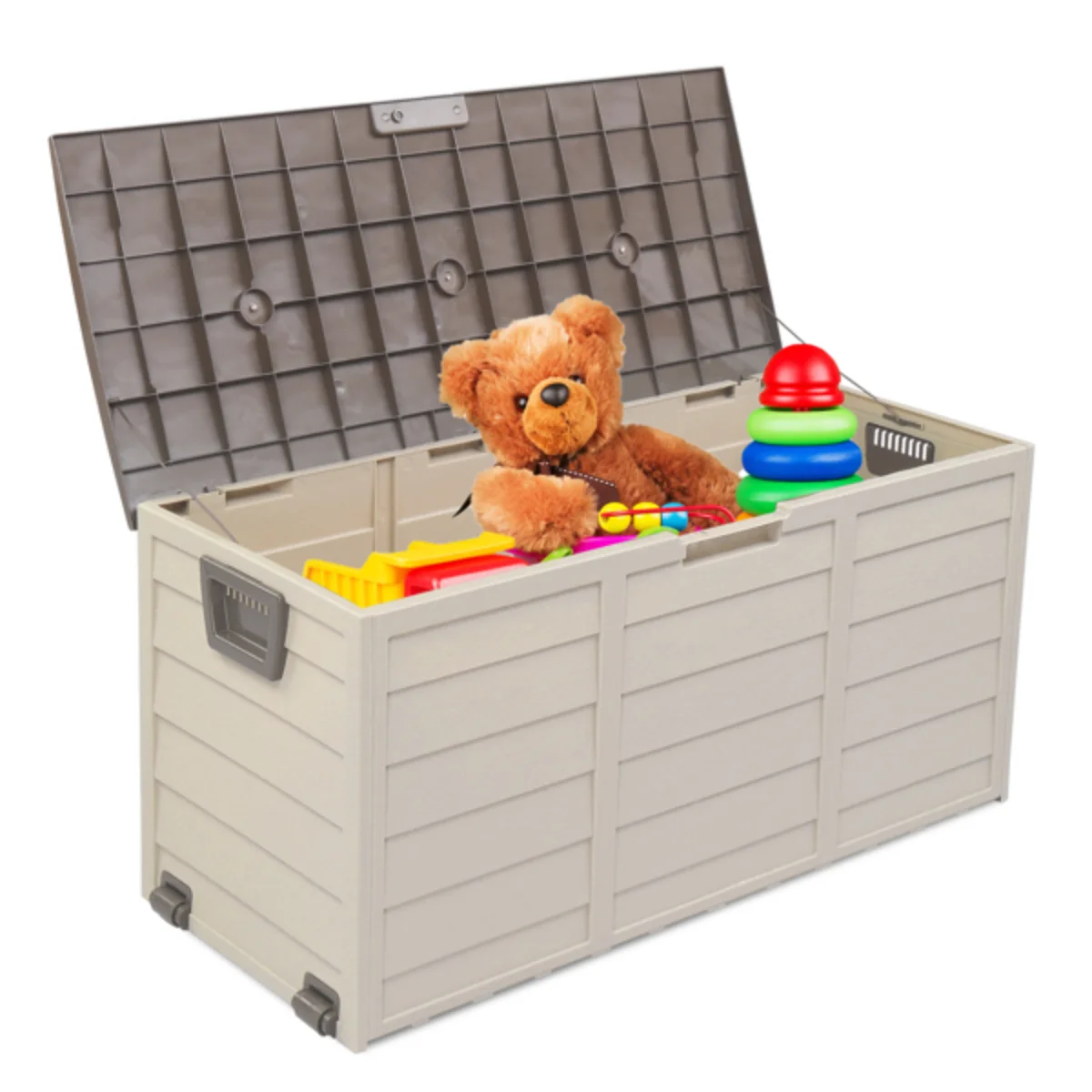 

75gal 130lb Brown Plastic Patio Storage Box N001 | Extra-Large Capacity, Portable & Home-Friendly Organizer