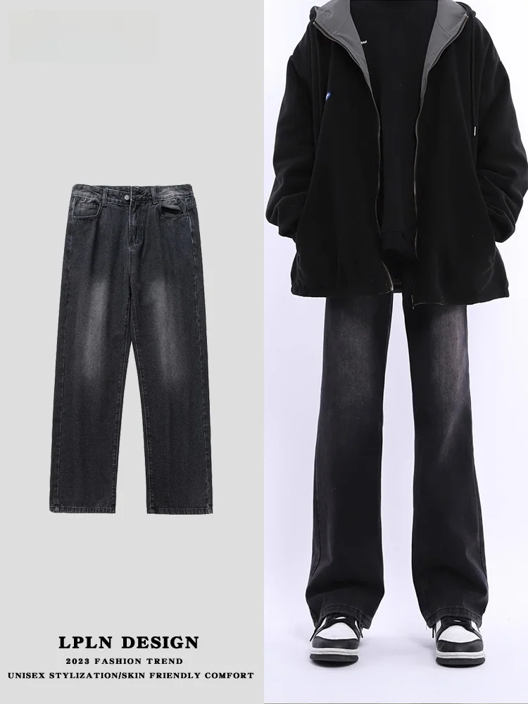 

LPLN Retro American Washed Jeans High Waist Straight Leg Wide Leg Jeans Men Women Youth Fashion Autumn Casual Loose Fit