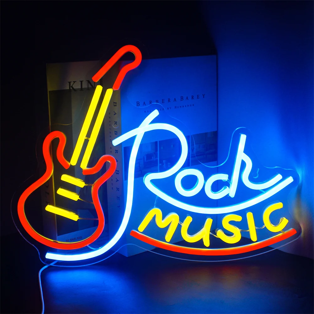 

Rock Music Neon Signs Guitar Neon Signs Wall Decor USB Led Art Signs for Bedroom Music Party Rock Studio Bar Disco Party Neon