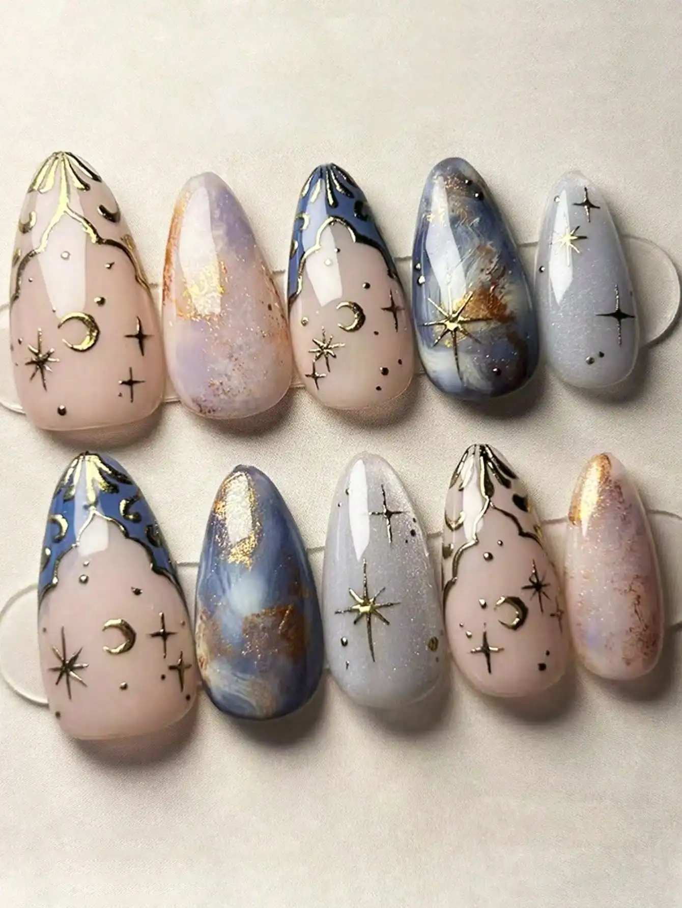 

24 шт. съемные наклейки для ногтей с волнистым рисунком звезды и луны для французского маникюра, подходят для вечеринки