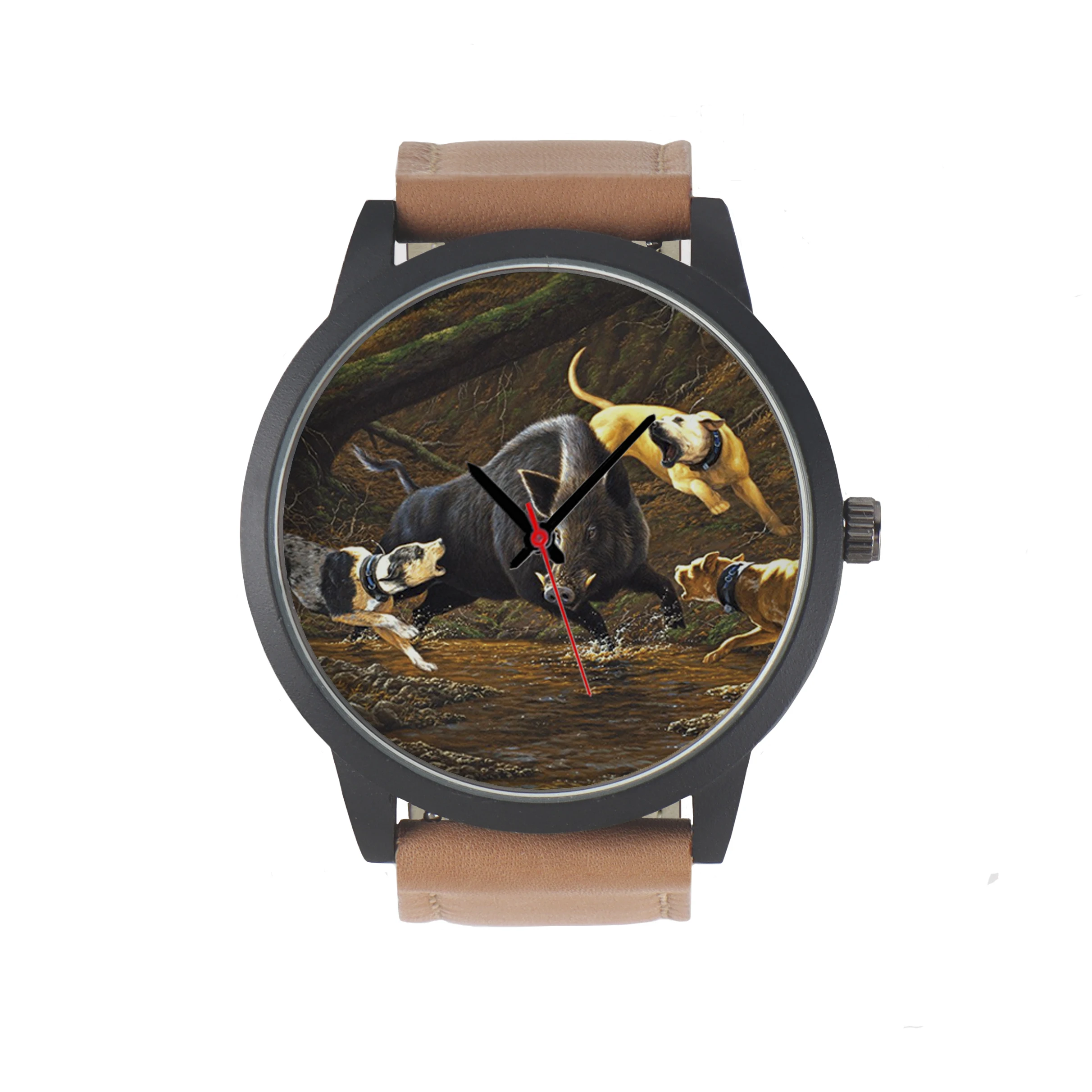 Factory Hunting Design Customize Dogs Wild Boar Pattern Gifts For Friends Hunter Men's Battery Quartz Wrist Watch