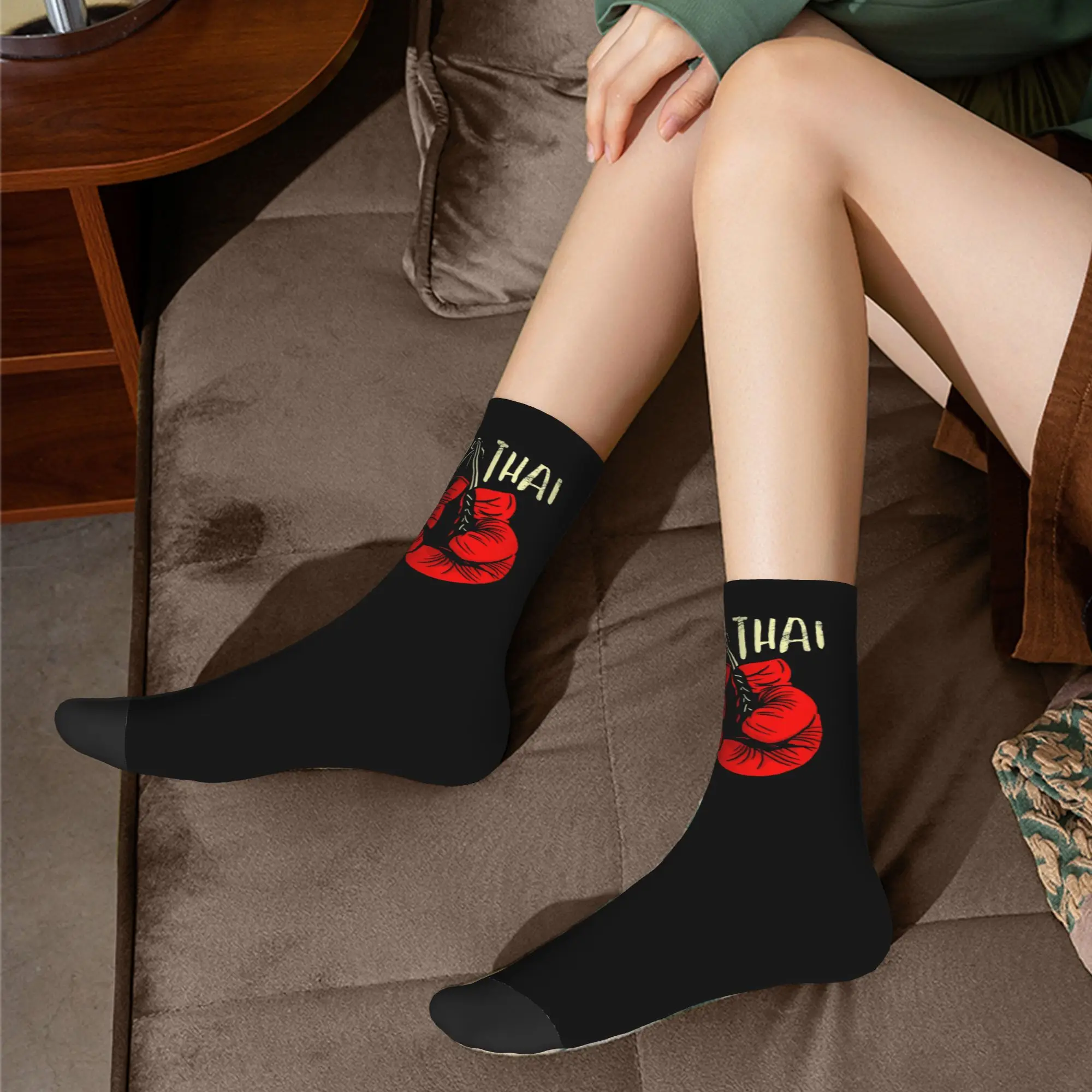 Custom Muay Thai Gloves Men Women Crew Socks Unisex Cute Thailand Boxing Fighter Spring Summer Autumn Winter Dress Socks - view 6