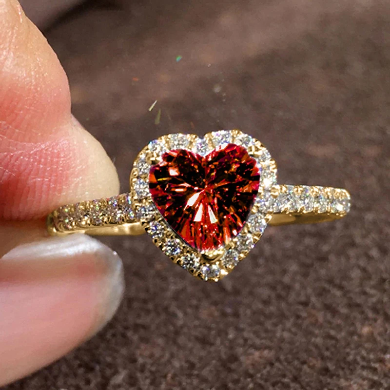 Huitan Luxus Herz Zirkonia Finger Ring Weibliche Hochzeit Band Mehrere Farben Kristall Stein Zubehör Dame Engagement Schmuck – Detail 13