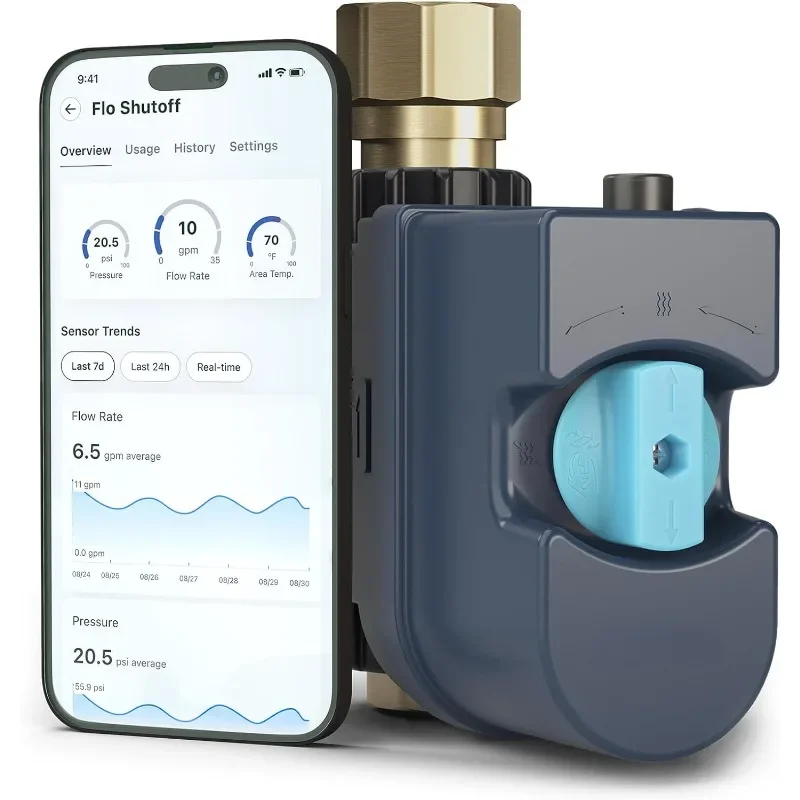 

Flo Smart Water Monitor and Automatic Shutoff Sensor, Wi-Fi Connected Water Leak Detector for 1-Inch Diameter Pipe, 900-006