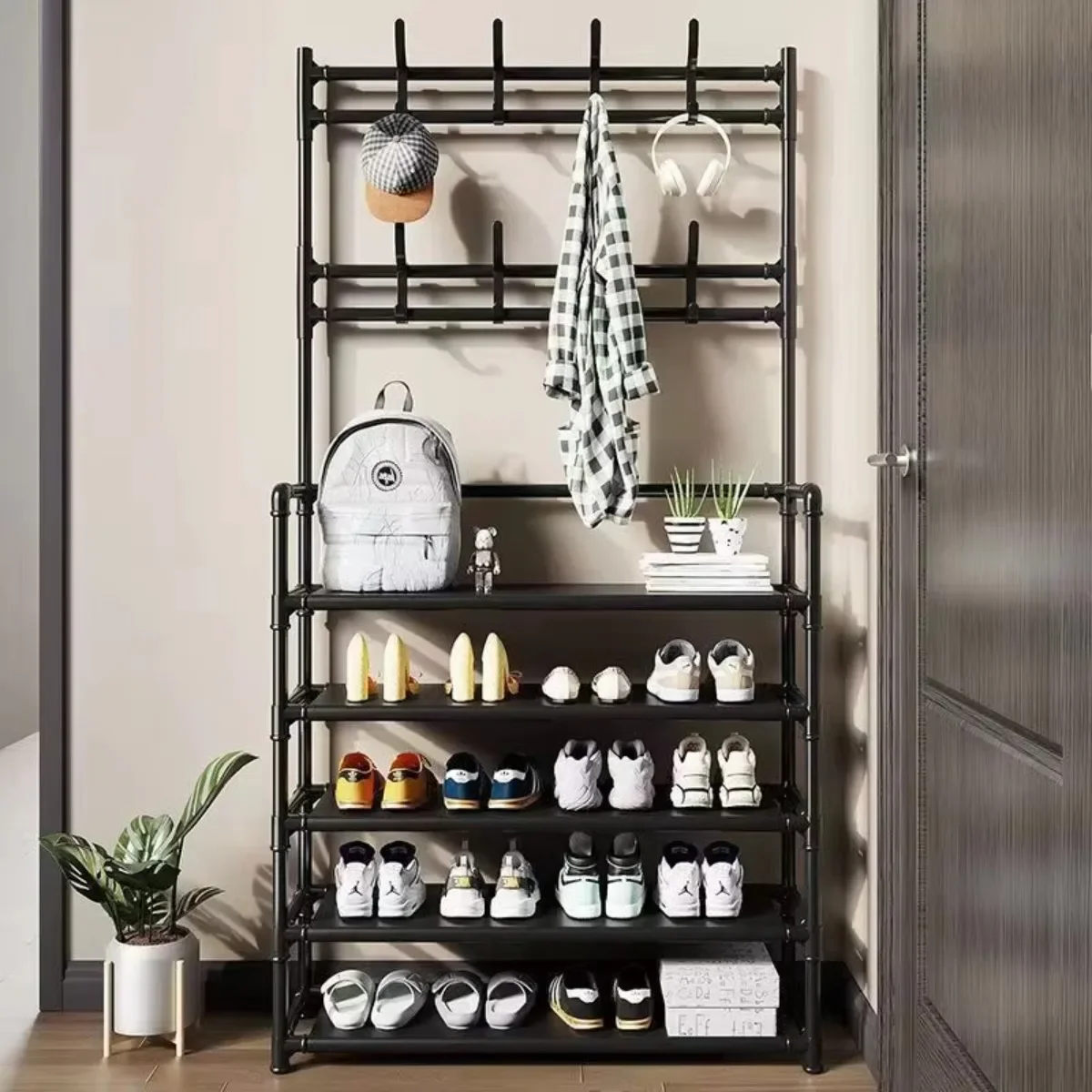 Multi-Layer Shoe Rack DIY Load-Bearing Organizer With Hat Hanger Multifunctional Storage For Household Shoes Rack Type