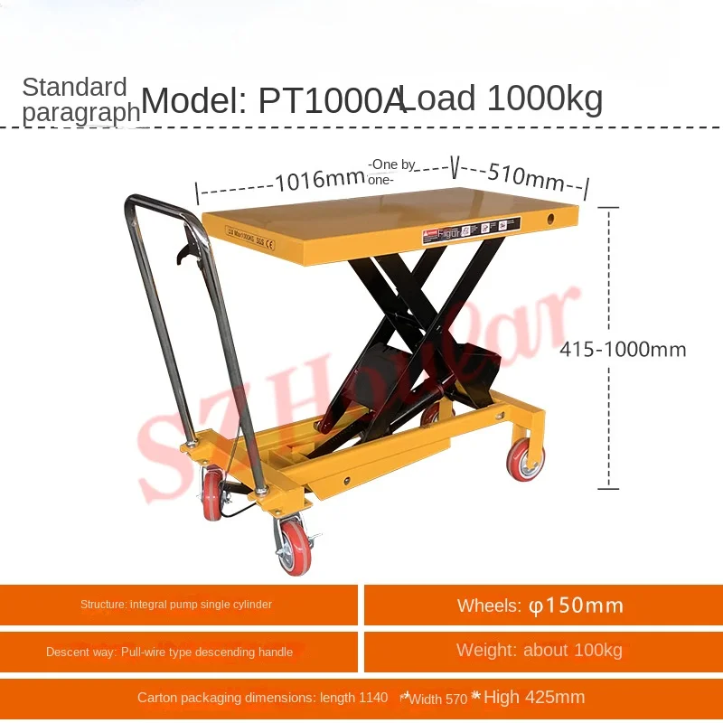 Oferta specjalna Ręczna platforma PT150PTS500PTD1000 Ręczny wózek hydrauliczny do podnoszenia platformy formy