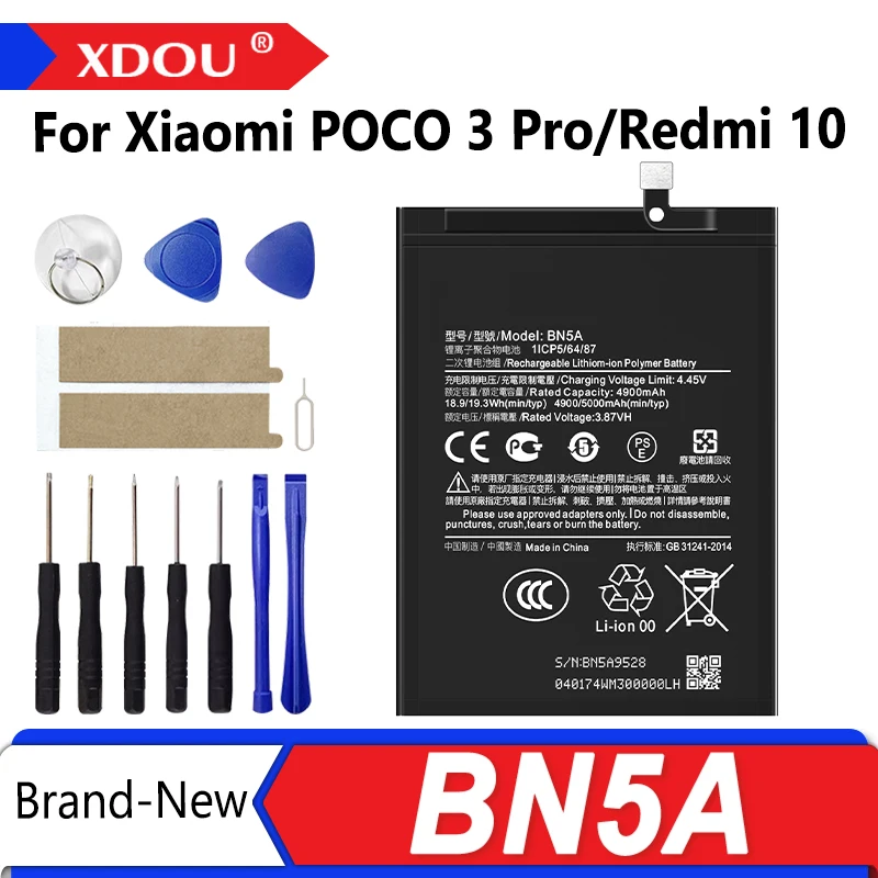 Brand New BN5A 5000mAh Battery  For Xiaomi POCO mi3 pro mi 3 pro/Redmi Note 10(5G)/Redmi 10 Phone Replacement Batteries.
