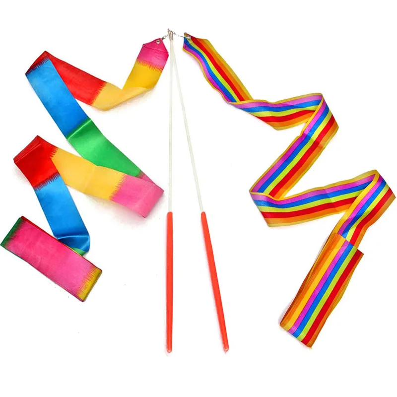 10PCS Rhythmic Gymnastics Dance Ribbons On Sticks Rainbow Streamers Baton Twirling Talent Shows Artistic Fiesta Carnival Party