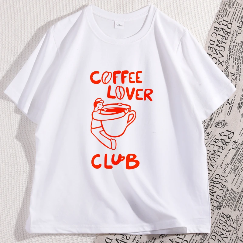

Coffee Lover Club T-shirt for Men Women Loose Cotton Short Sleeve Tshirt Streetwear Round Neck Trendy Y2k Clothes Graphic Tees