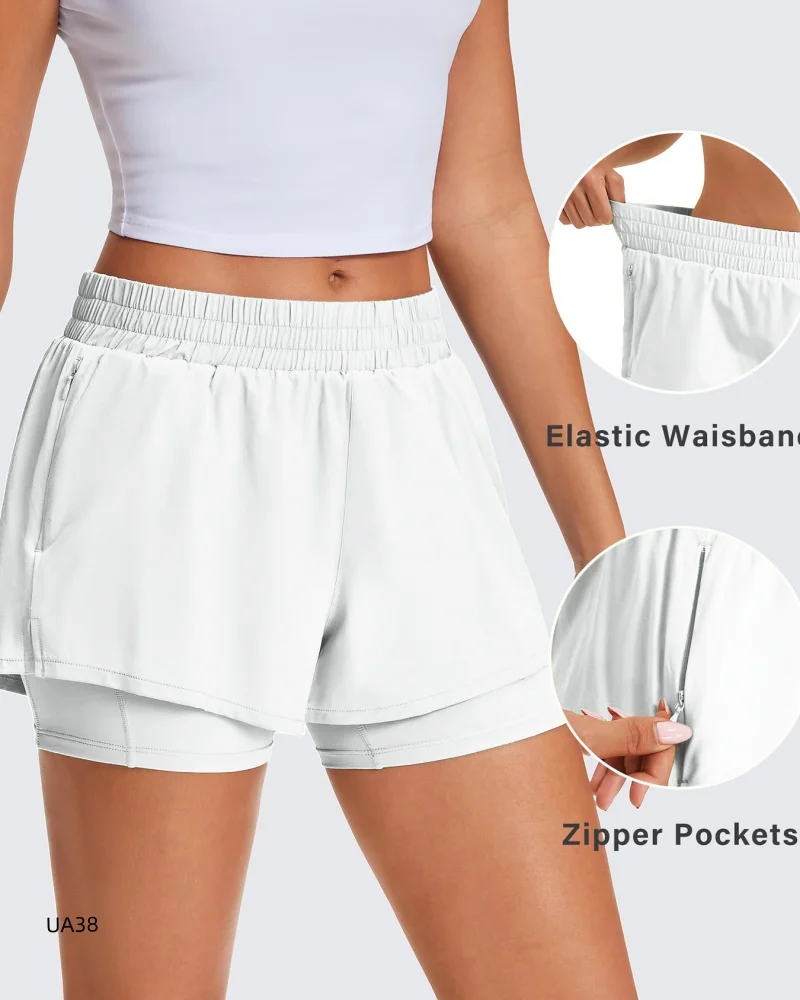 Anti-See-Through 2-in-1 High Waist Sports Shorts Women Quick Dry Fitness Running Yoga Shorts with Inner Liner
