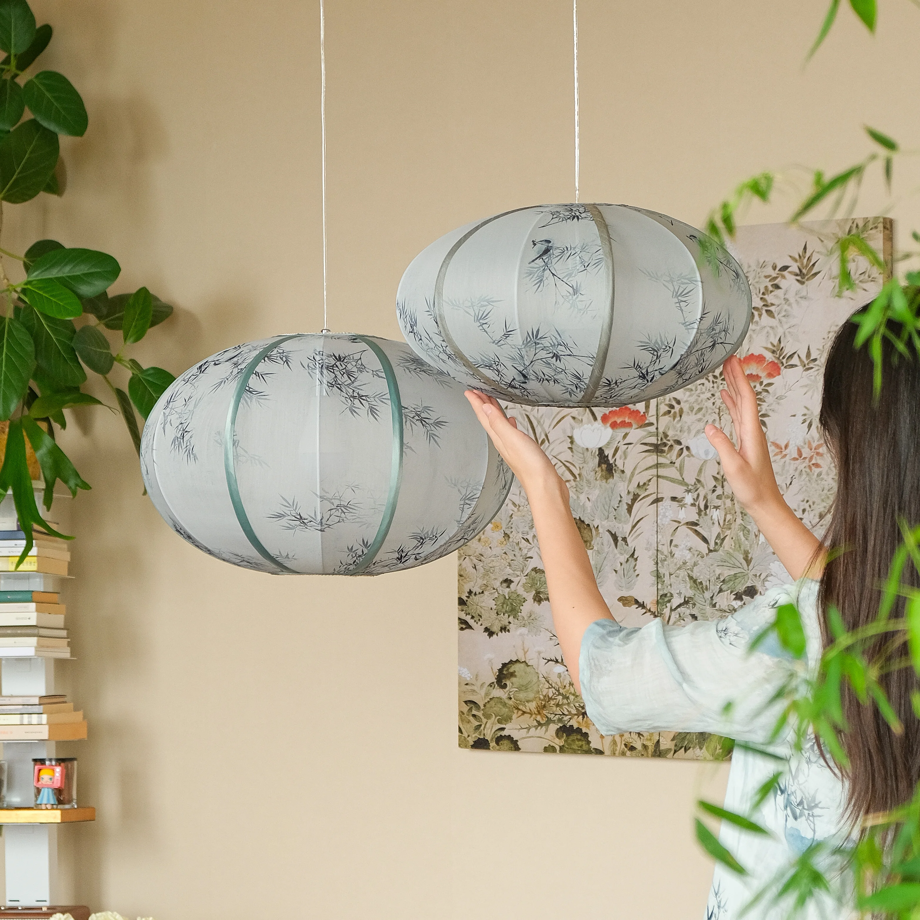 

Chinese lantern pendant light retro and simple fabric living room study room bedroom tea room lighting fixtures