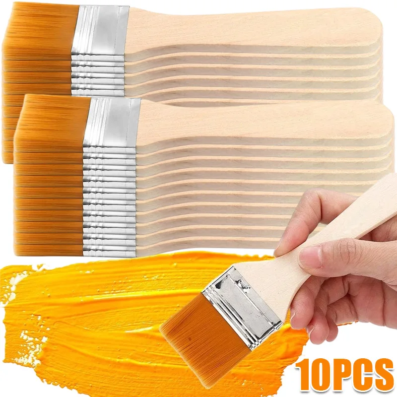 Wooden Handle Flat Art Paint Brush Watercolor Oil Drawing Brushes DIY Craft Trim Painting Tools for DIY Wall Fence Furniture