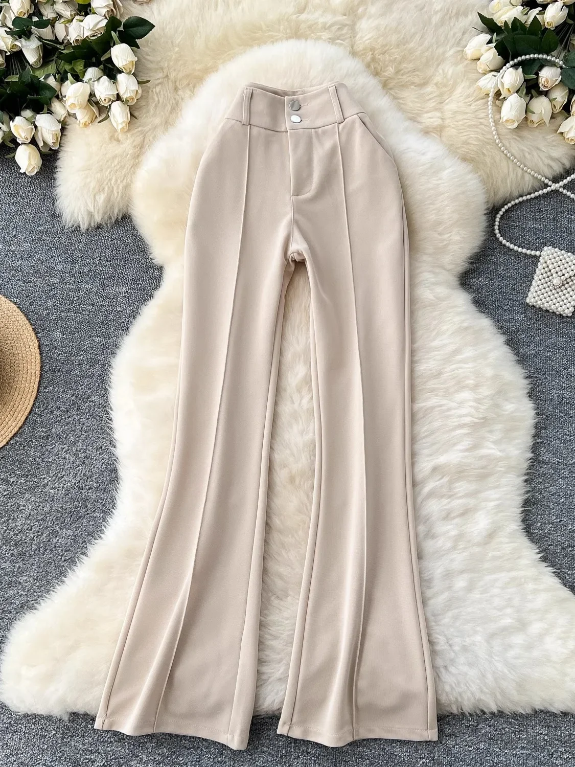 Foamlina Flared Pants Women's Autumn 2024 New High-waisted Slim-fitting Casual Pants Chic Versatile Drape Floor Trousers