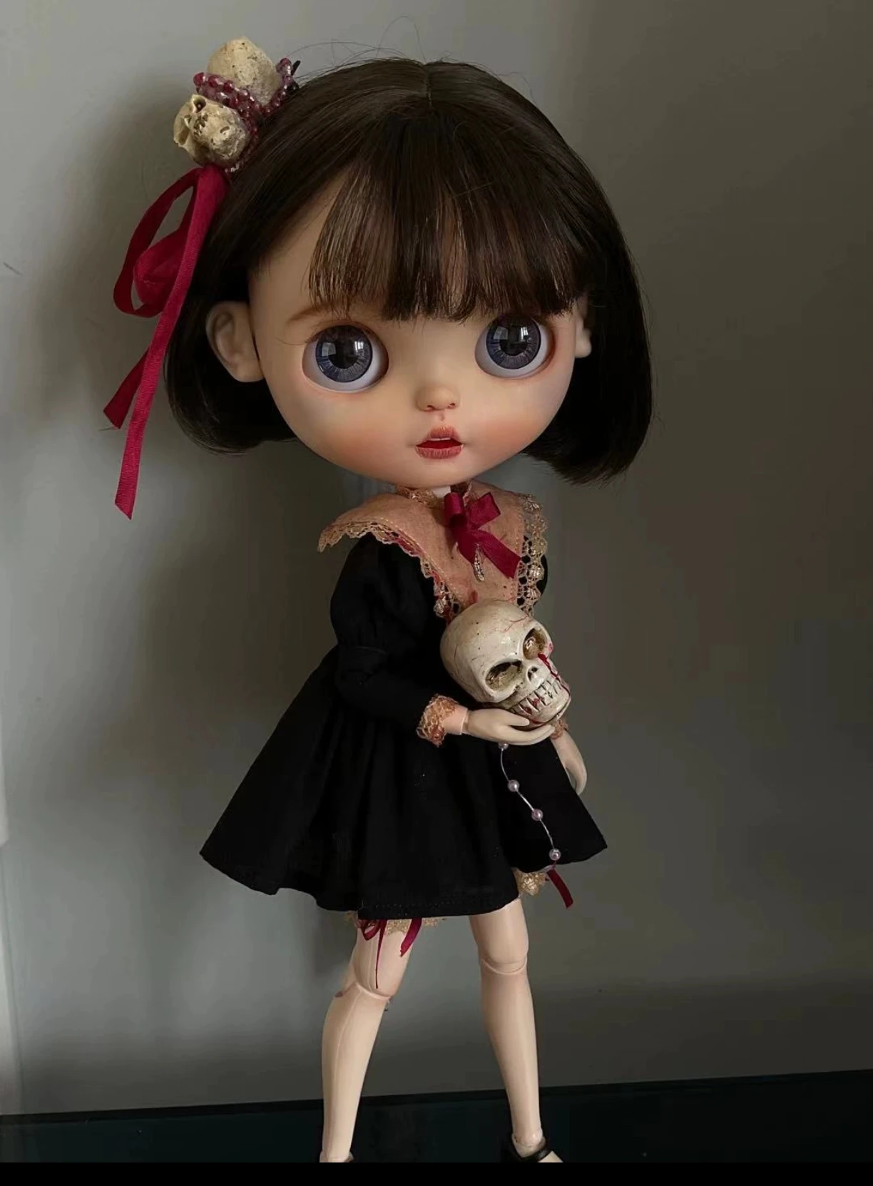 Blythe Clothes Dark skeleton bloodstained black skirt 1/6 Bjd 30cm Blythe Dolls (Fit Pullip,Ob24,ob22、monst、holala、Licca)