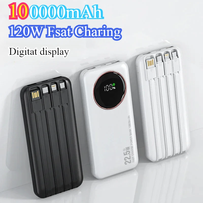 

66W LED Display Power Bank 50000 Mah Built in Cable Fast Charging Portable Battery Charger For iPhone Samsung Series xiaomi