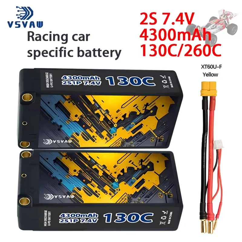 

VSVAW Lipo 2S 7.4V Battery 4300mAh 130C Hard Case With XT60 Plug For RC Car Boat Truck Tank Vehicle Truggy Buggy Xpand Rally