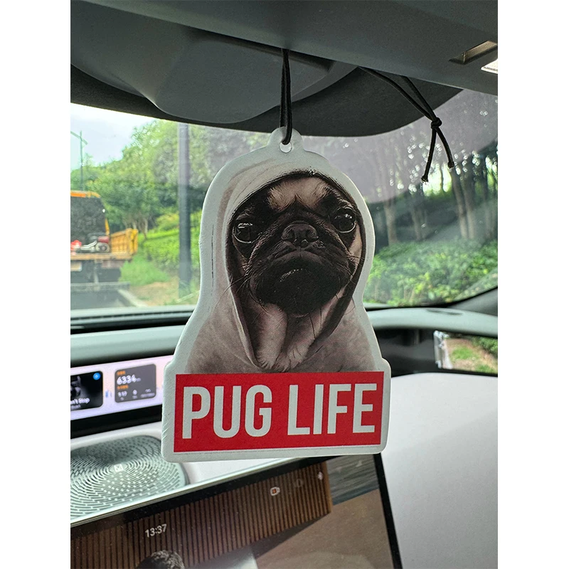 Pug Life Cute Pug Bahamian Sea Breeze Scent (Romantic Flavor) Car Air Freshener |   Rearview Mirror Hanger & Dual-Purpose Air Vent Clip |   Natural Material Aromatherapy Tablets |   Long-Lasting Fragrance for 90 Days |   Alcohol-Free |   Not Afraid of Direct Exposure to the Sun |   Designed Specifically for Odor Removal in Cars, Closets, and Bathrooms. |   Cartoon Animation Graphics |   Unisex |   Luxury Goods