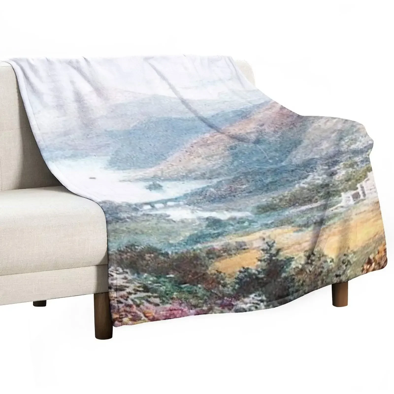 

Vintage Illustration of Loch Tay & Taymouth Castle Throw Blanket Soft Single Blankets