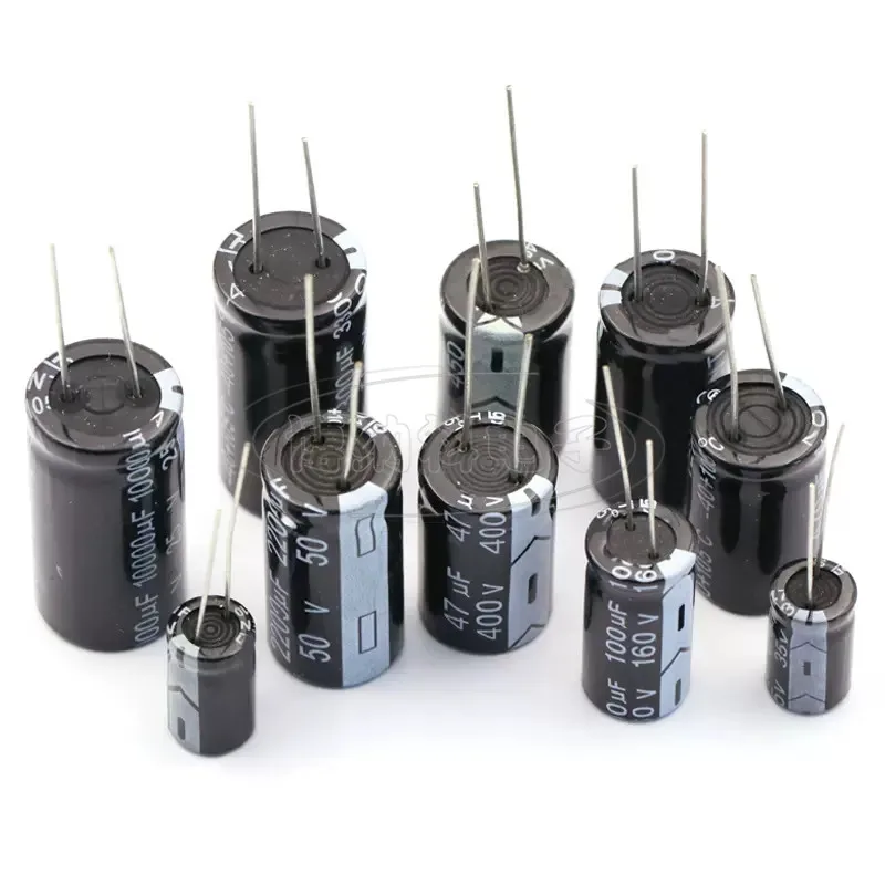 Capacitor eletrolítico de alumínio, 250V, 1UF, 2,2 UF, 3,3 UF, 4,7 UF, 10UF, 22UF, 33UF, 47UF, 100UF, 220UF, 330UF