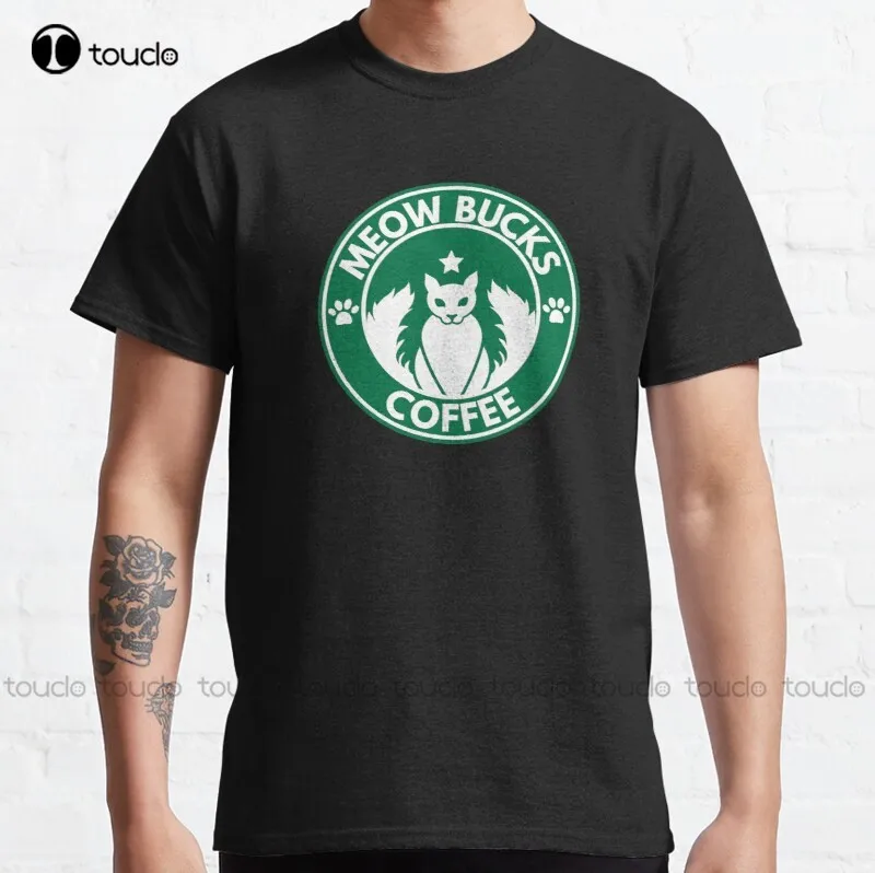 Nieuwe Meowbucks-Leuke Koffie & Kat Klassieke T-shirt Katoenen T-shirt Baseball Shirt Vrouwen Custom Adulte Tiener Unisex Custom gift